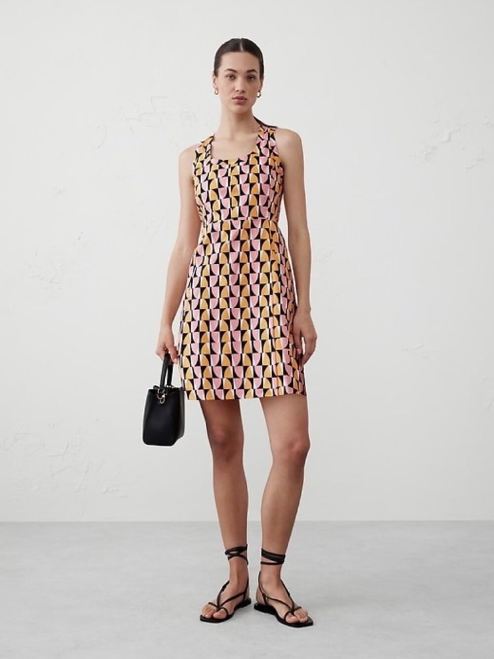 Banana Republic Linen Blend Geo Print Dress Yellow Pink Size 12 Sleeveless